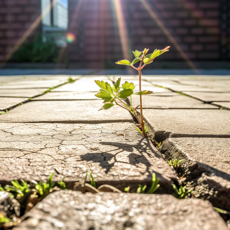 Weeds growing between pavers